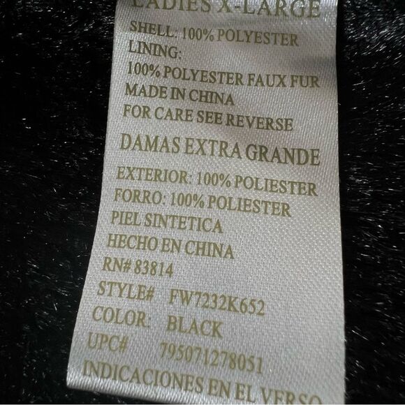 Green Tea Woman Black High Pile Fleece Fur Zipper Long Sleeve Teddy Jacket XL - Picture 7 of 11